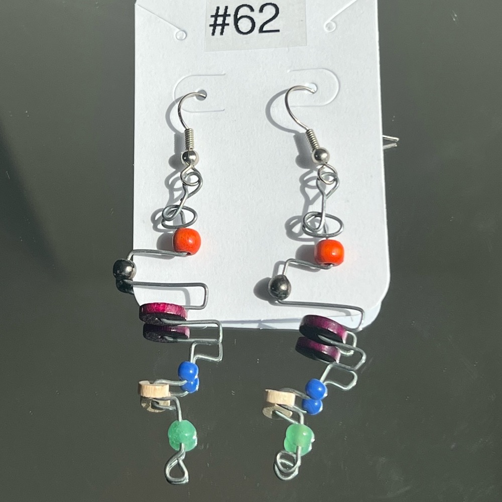 🌟 Colorful Abstract Wire & Bead Dangle Earrings